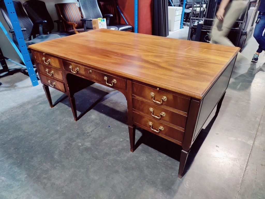 Wooden Desk With Centre Drawers and Three Drawers on Each Side - 69x42x30