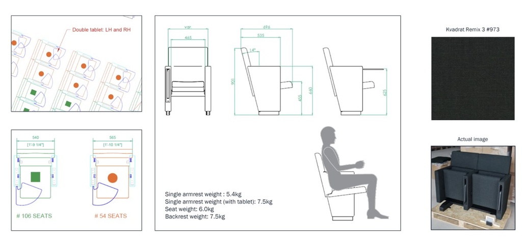 CURVED SEATS: New (never installed) Poltrona Frau Auditorium Chairs. Seats are in pairs.