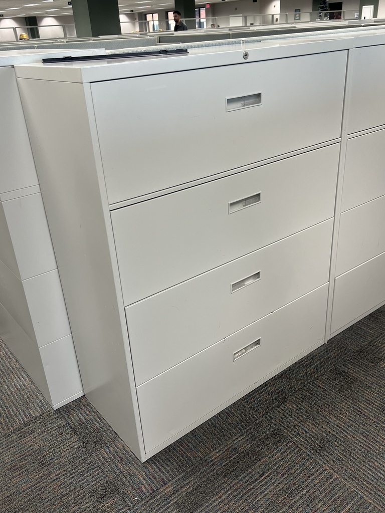 light gray 4 drawer metal lateral file cabinet, 42" wide