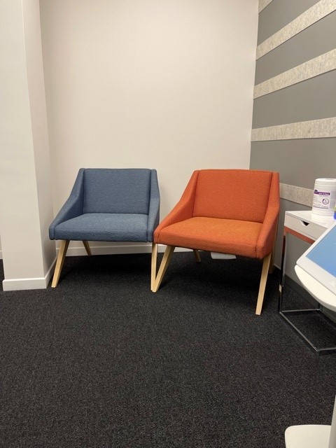 Blue Lounge Chair with Wood Legs