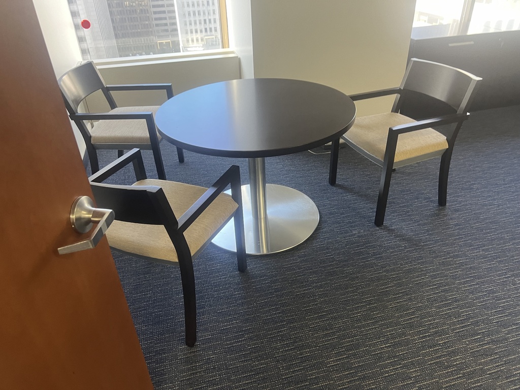 Dark wooden guest chair, beige seat