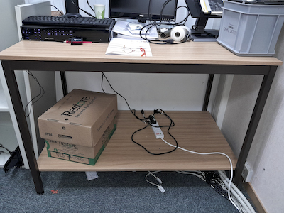 Table unit with lower integrated shelf