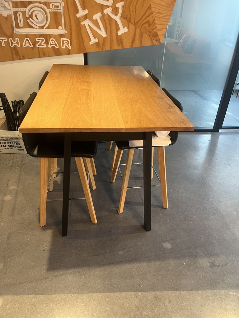 Pantry tables with oak tops and black wood bases (36" x 60" x 36" H)