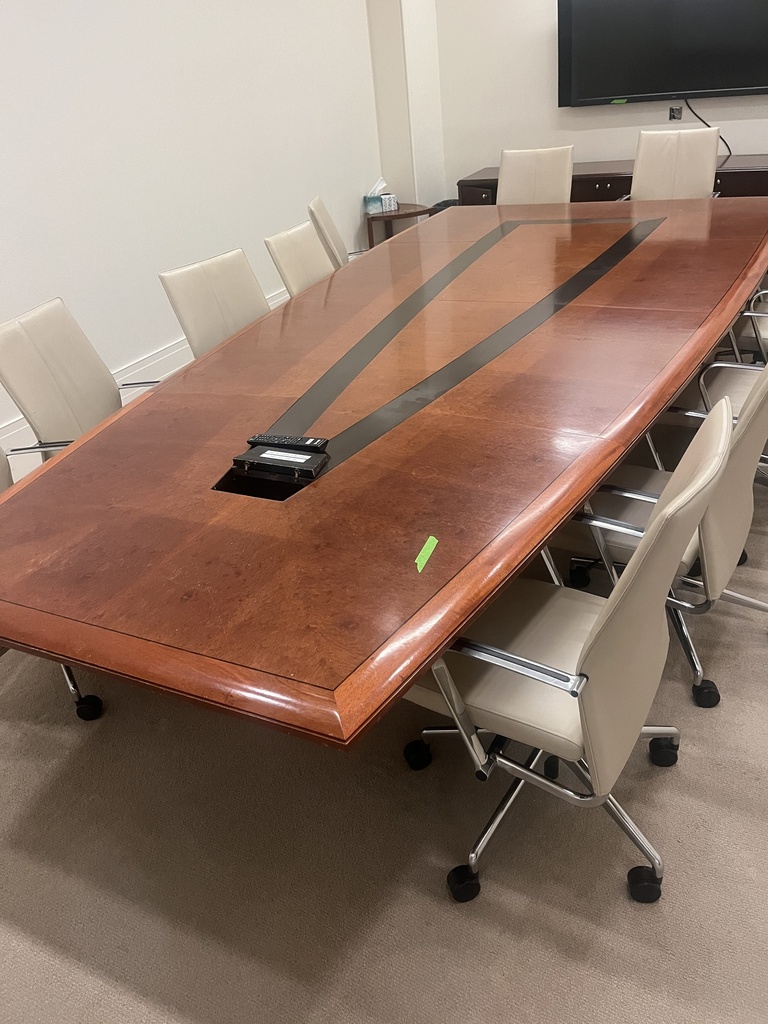 Conference Table (1/2 Boat Shapped) Walnut W/3Bases *Poor Condition*