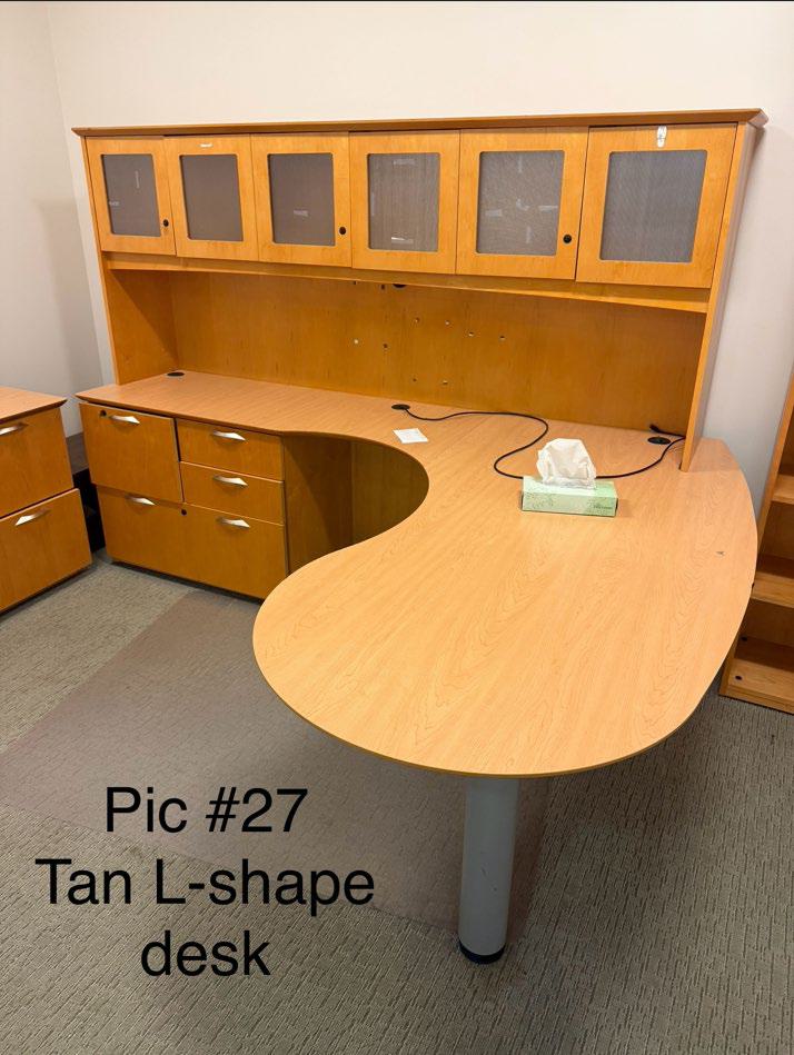 Tan L-shape desk