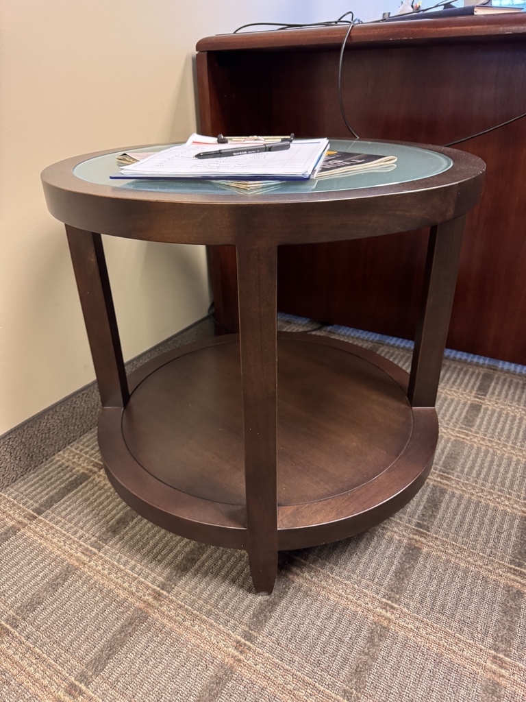 Small wood glass-top circle end table