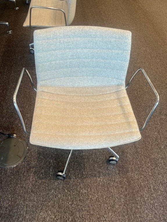 CHAIRS W/ GRAY FABRIC, CHROME BASE AND ARMS
