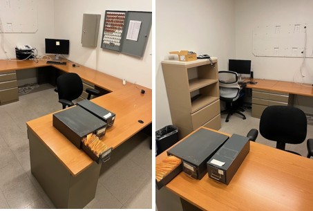 PRIVATE OFFICE SET UP W/DESK, RETURN,REAR RETURN,2HI LAT, AND 2 BBF
