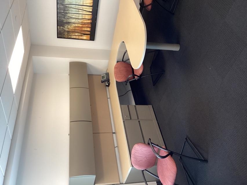 U-shape desk w/ overhead cabinets &amp; corkboards - 114"