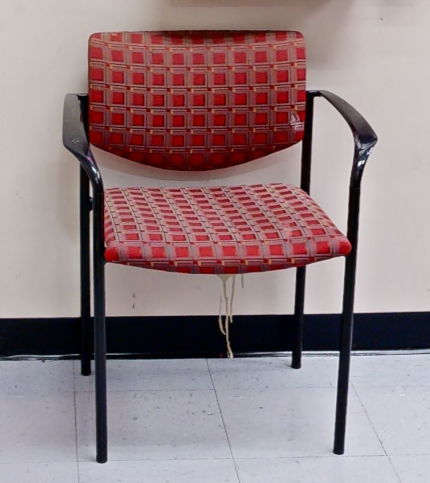 Red with arms metal chair