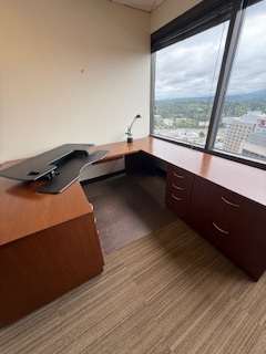 U-shape desk cherry wood – desk 36" d x 72" w, credenza 24" d x 66" w