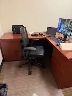 L-shape cherry wood desk – desk 41" d x 72" w, return 24" d x 60" w