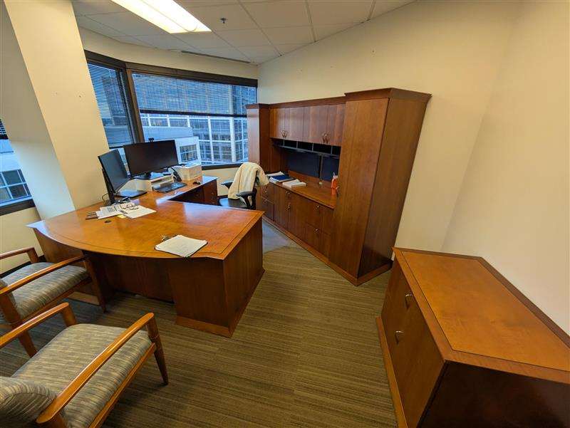 Cherry wood L-shape desk – desk 36" d x 75" w, return 25" d x 66" w