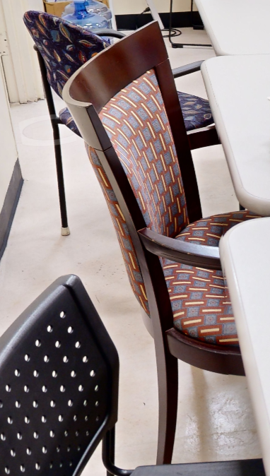 Grey &amp; red checkered guest chair with arms