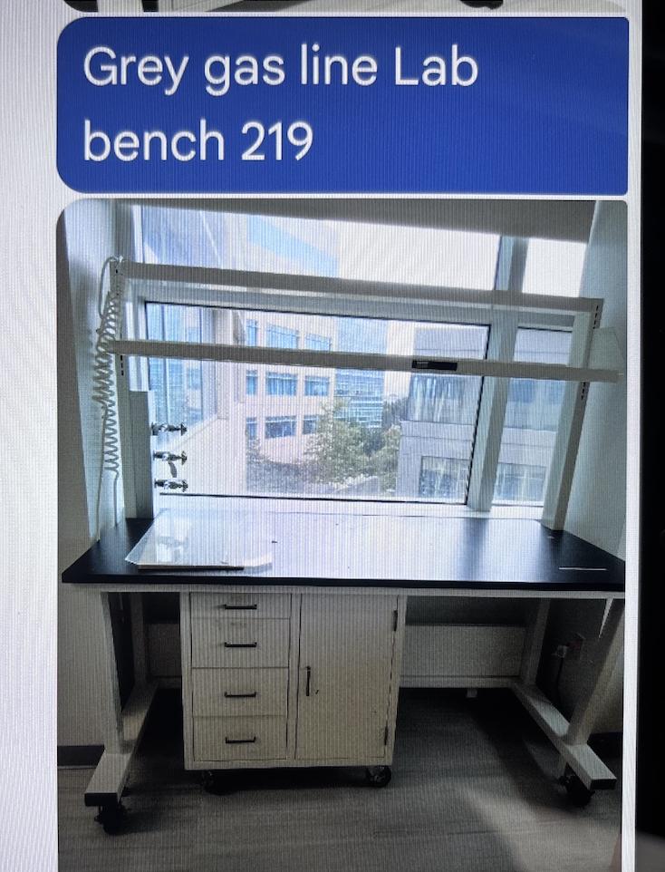 Grey lab bench Gas line wood