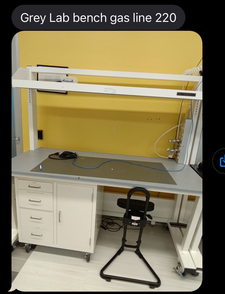 Grey lab bench Gas line wood