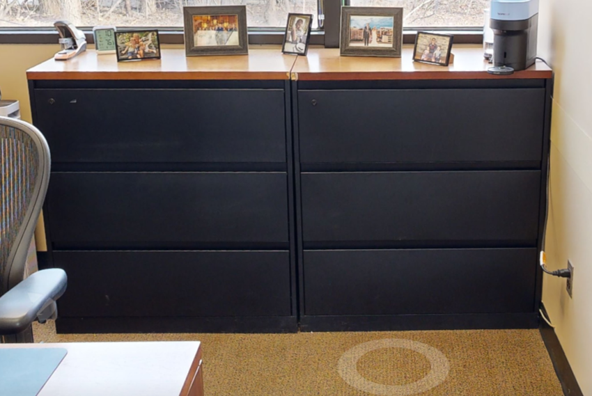 3D lateral filing cabinet, wood top 