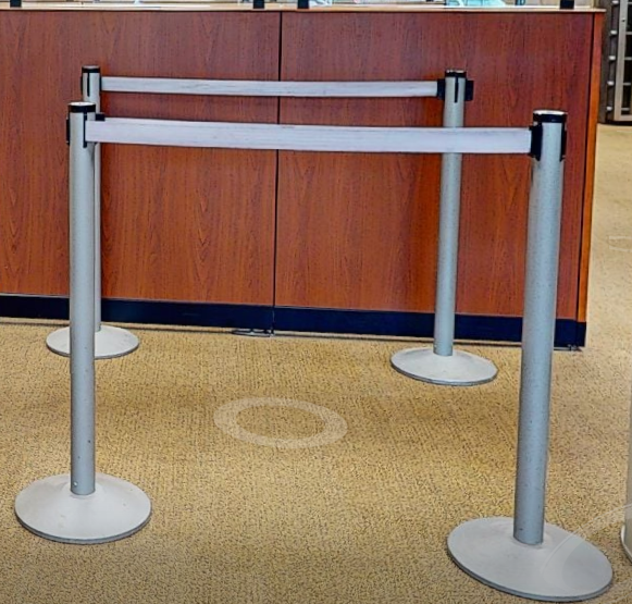 Stanchion, retractable belt barrier, grey