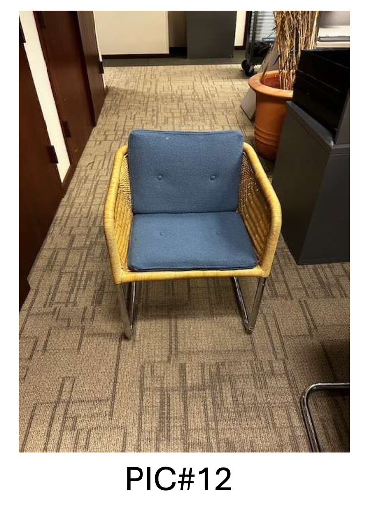 GUEST CHAIR, WICKER W/ BLUE CUSHION, NO TAG