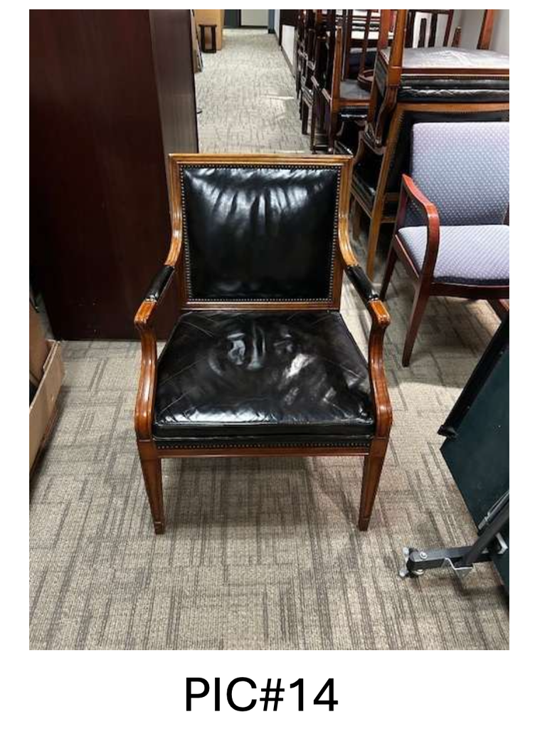 GUEST CHAIRS, WOOD/ W BLACK LEATHER , NO TAG