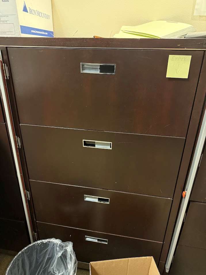 4-DRAWER LATERAL FILE CABINET (METAL) BROWN W/LAMINATE TOP