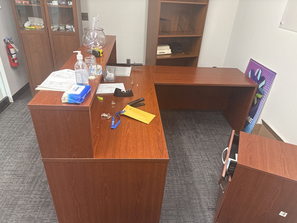 L desk with elevated hutch section