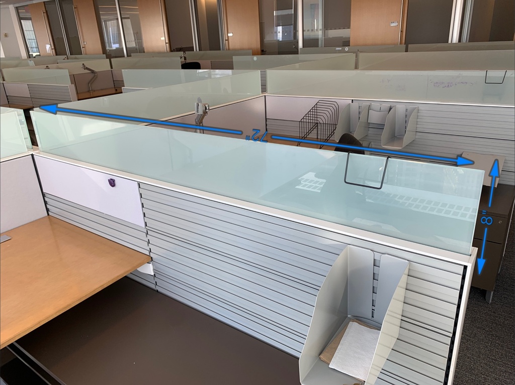 Workstation Wall - Glass with Frosted Design (72x8x0.5)