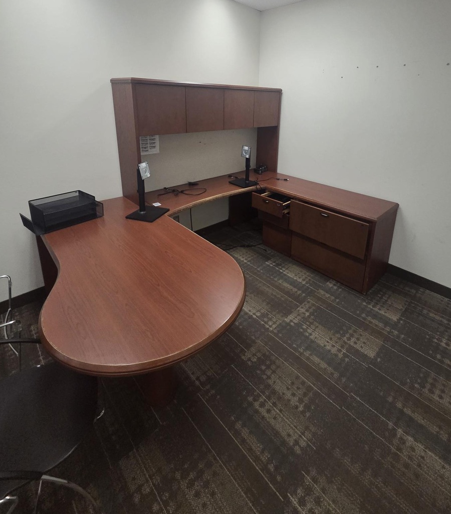 u shape desk with credenza overhang hutch