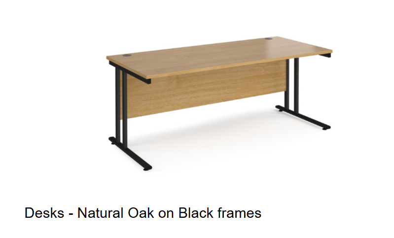 Desks - Natural Oak on Black Frames 1800mm long x 750mm tall