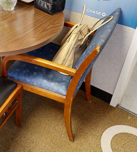 Blue patterned guest chair