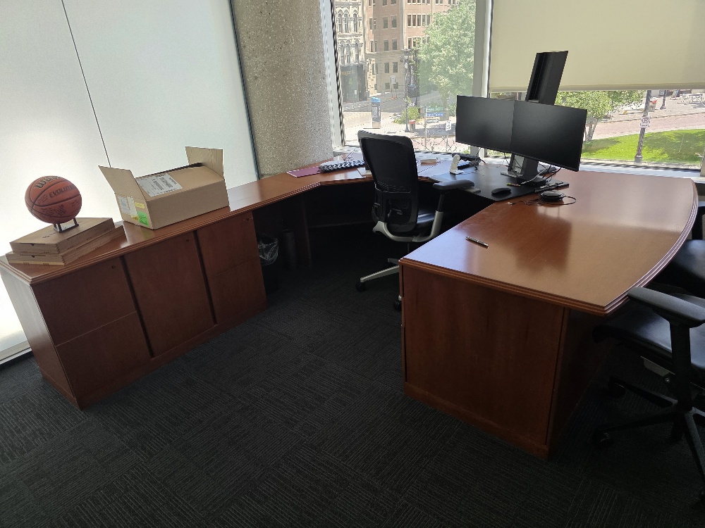 Desk w/ Island, Corner Piece &amp; Credenza