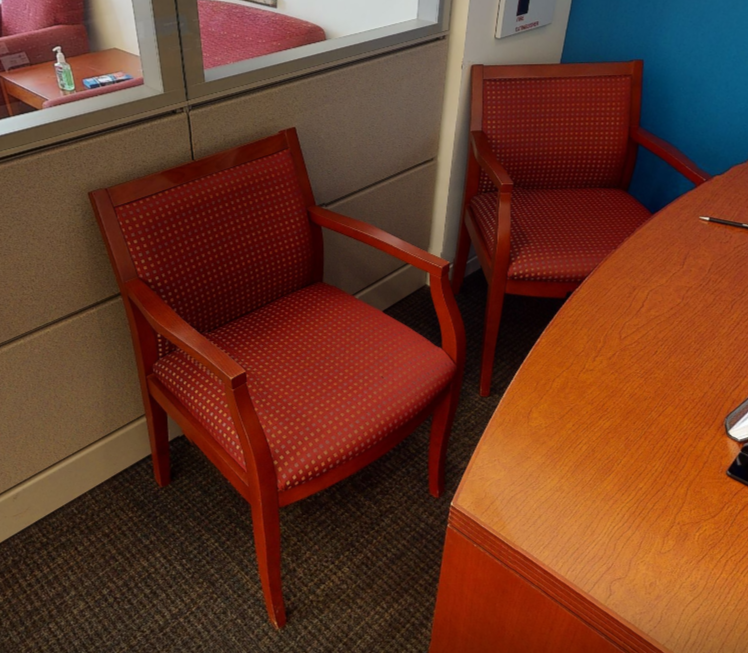 Red guest chair, wood