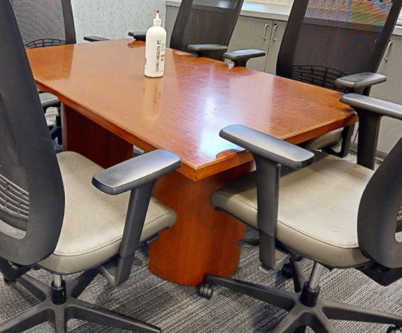 Conference table, small, wood, round legs