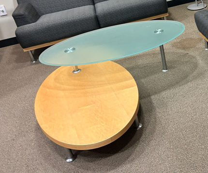 coffee table (glass and wood)