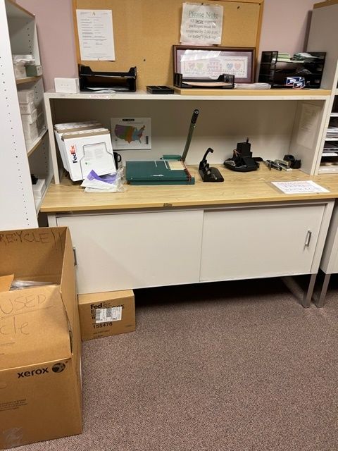 Printer Table With Sliding Door Storage and Overhead