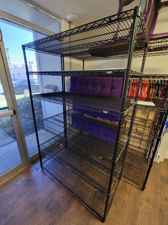 Shelf Unit, 6-Shelves, Black wire metal rack industrial type shelving, 48" x 24" x 72"Ht