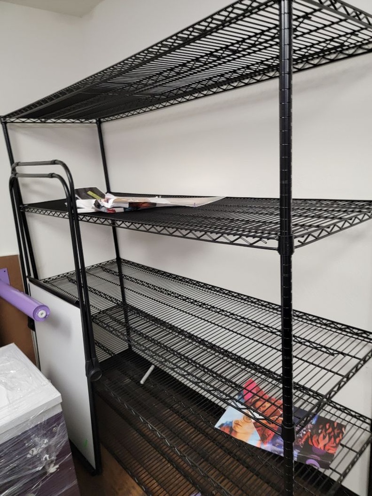 Shelf Unit, 6-Shelves, Black wire metal rack industrial type shelving, 60" x 18" x 72"Ht