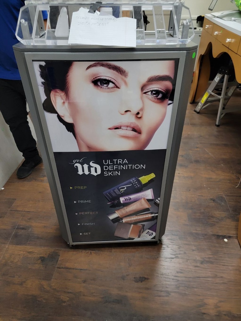 Make-Up Display, UD make-up display unit gray color on casters, 25" x 14" x 51"Ht