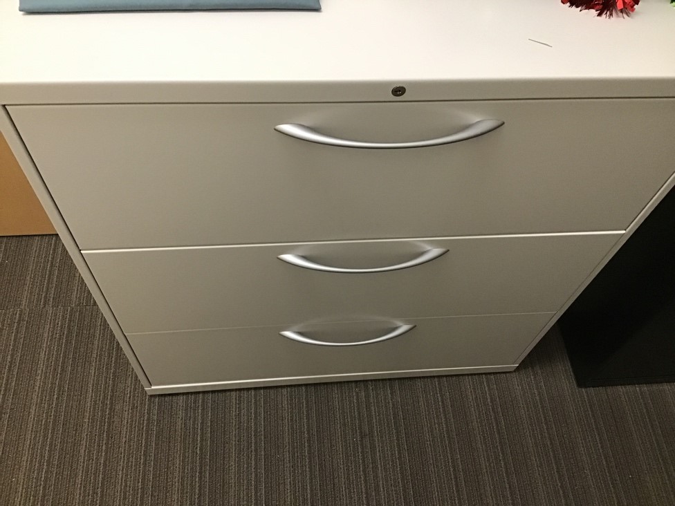 Tan 3 Drawer Lateral Steel cabinet(39”H x 3’W x 19”D)