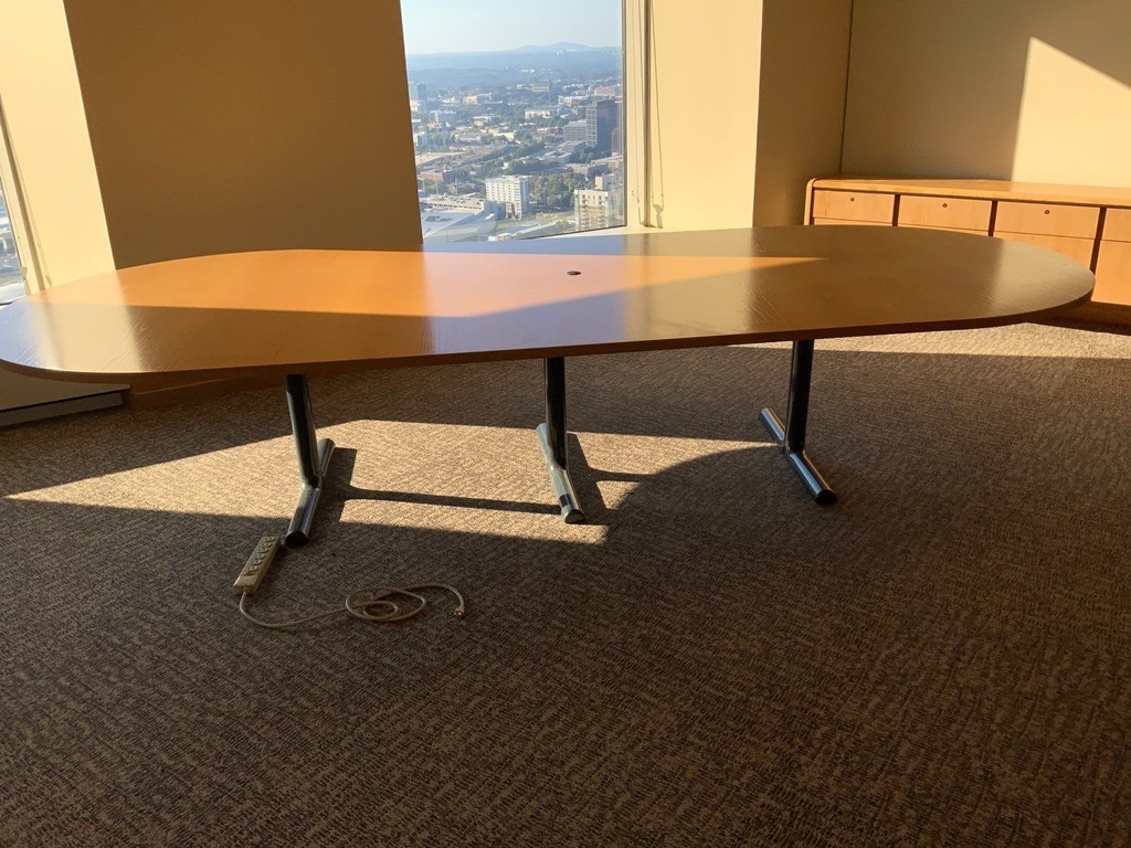 Comtemporary Conference Table, 54x144, 1 Pc Top, Metal T-Legs, Lt Oak 54x144