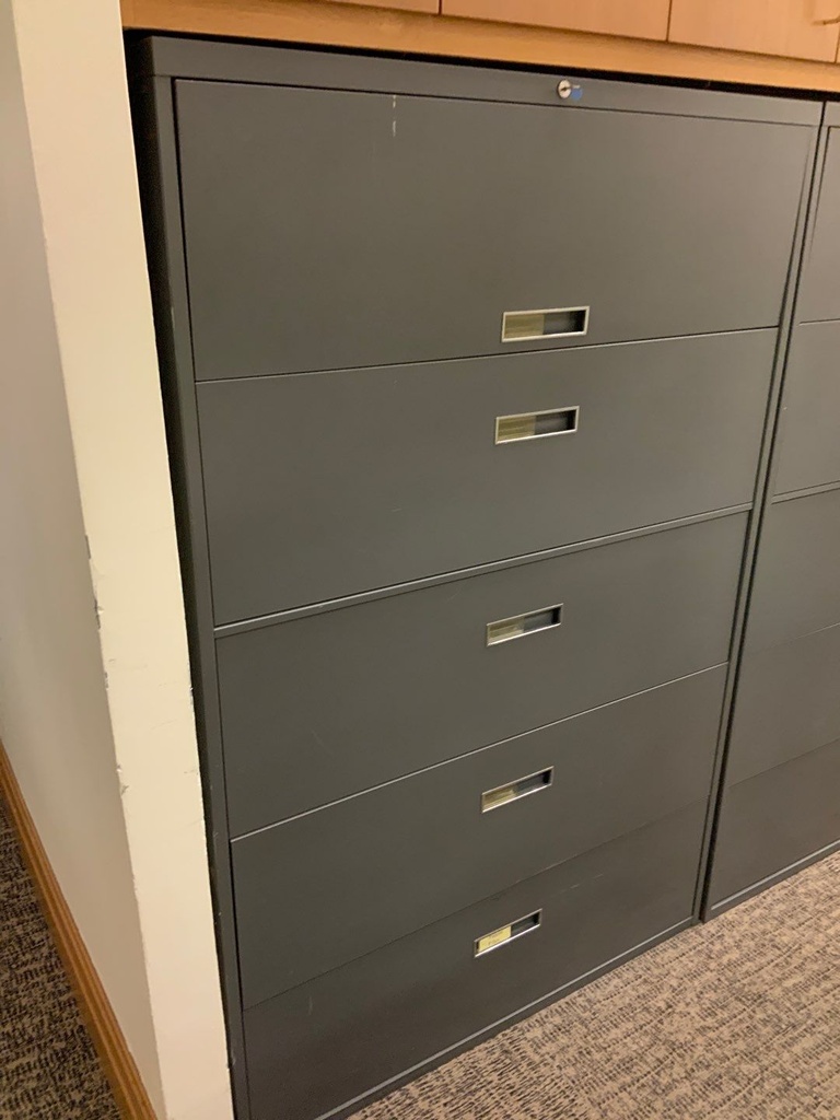 Lateral File, 42W, 5-Drawer, Dark Grey