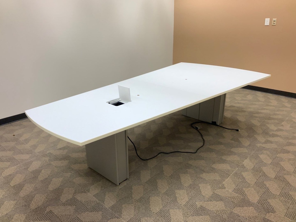 Conference Table, 36x120x60, 2 Pc Top, Slab-Legs, Powered Understructure