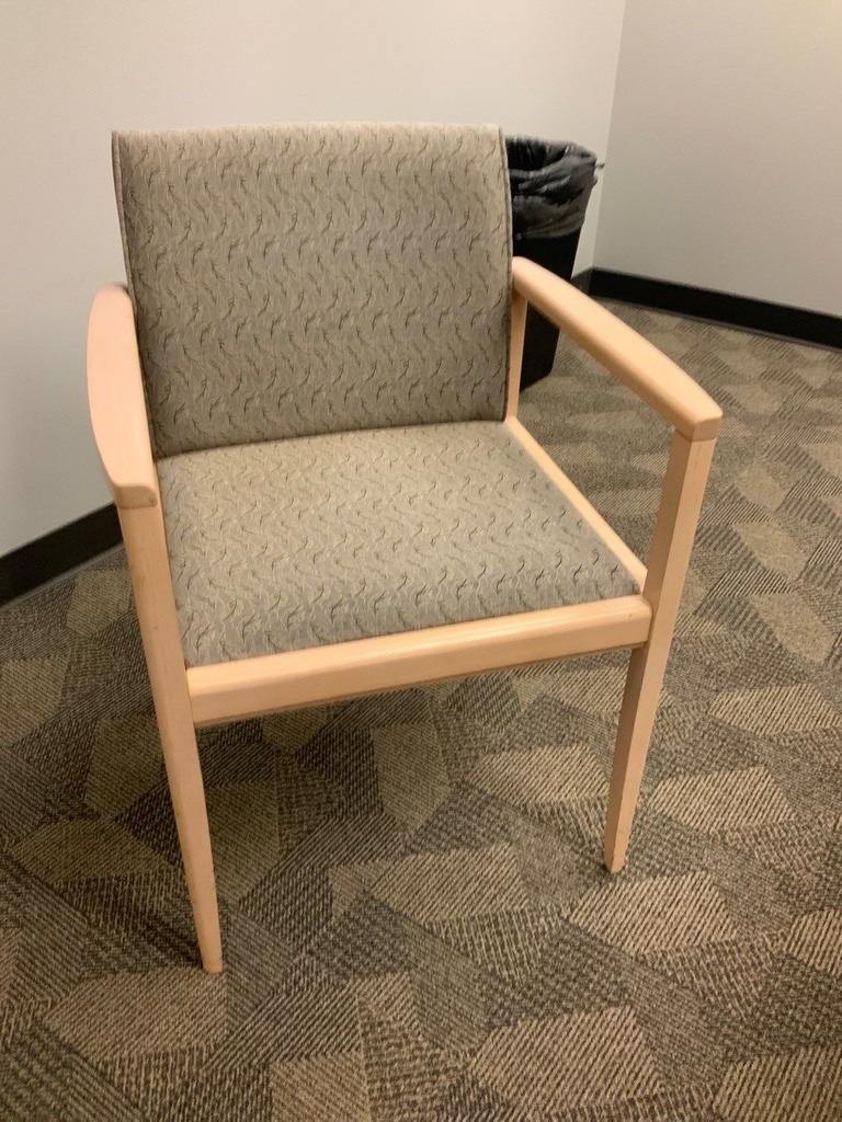 Guest Chair, Wood, Upholstered Seat and Back, with Arms, Wood Arm Caps