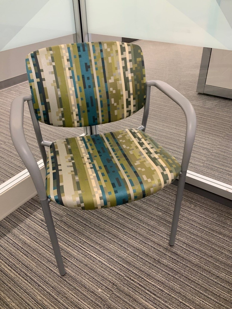 Guest Chair, Post Leg, Stacking, Upholstered Seat and Back, with Arms