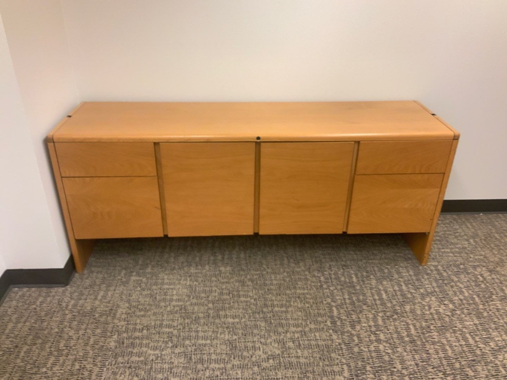 Credenza - Storage - 20x72 Single Pedestal Desk w/ Box File Pedestal Right &amp; Left, 2 Doors, 8-Way Radius Edge Detail - Oak