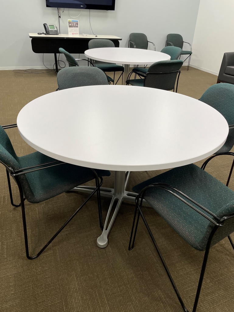 Large White Round Table - Metal Base