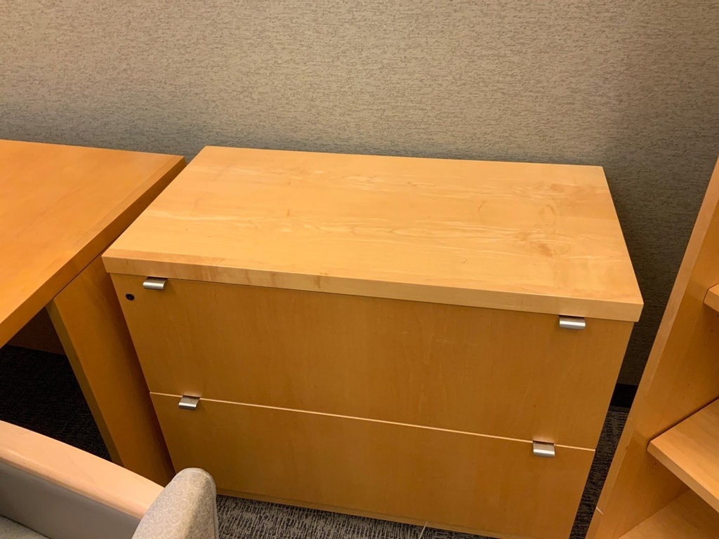 Executive "L" Group - "D" Top Desk, w/ Center Drawer, Return 24x60 w File File 30"Lateral Pedestal, Left Hand - Light Maple - NO HUTCH or STORAGE
