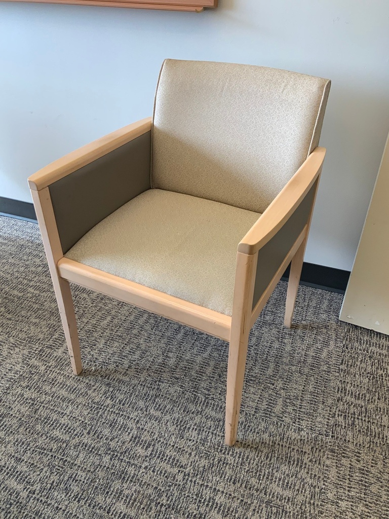 Guest Chair, Wood, Upholstered Seat and Back, with Enclosed Arms