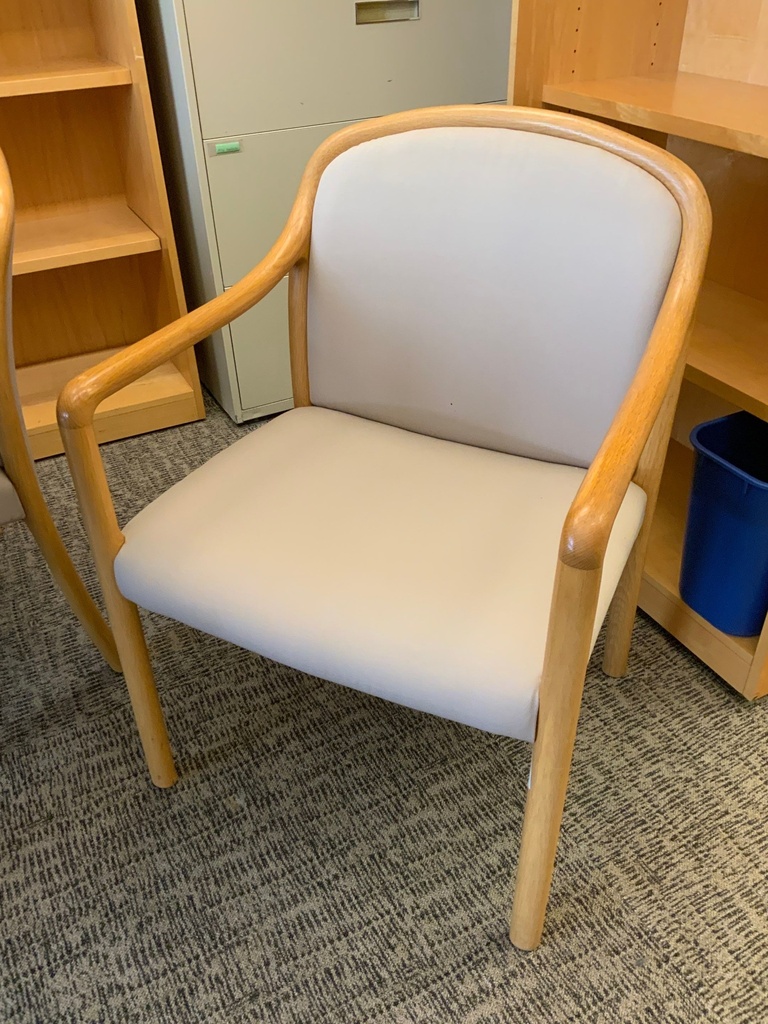 Guest Chair, Wood, Upholstered Seat and Back, with Open Rounded Arms