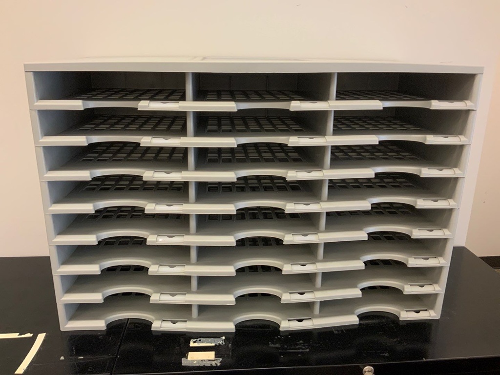 Mail Sorter, Desk Top, Plastic, Fixed Shelves, 18 Sorting Shelvves